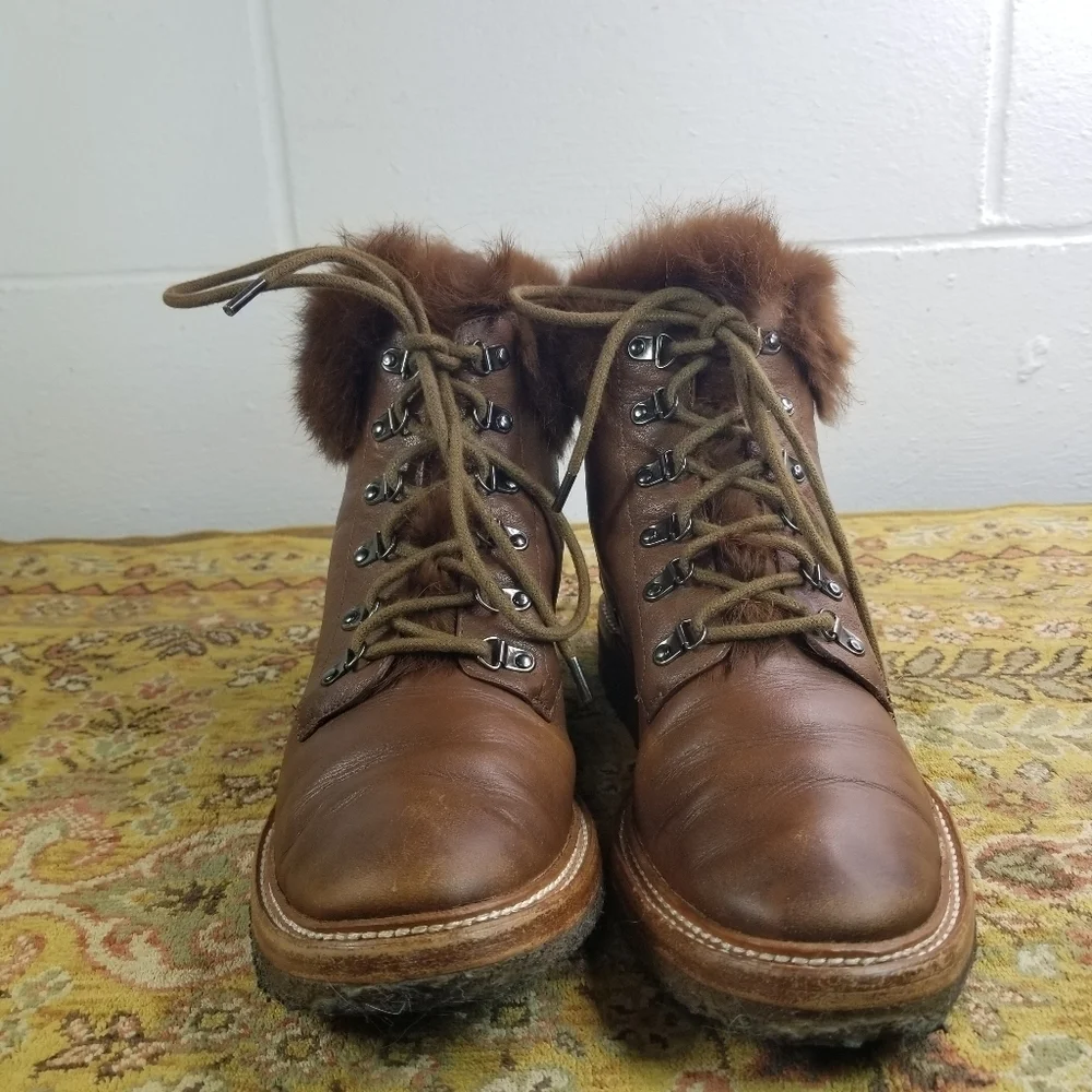 Botkier brown leather rabbit fur lace up winter boots